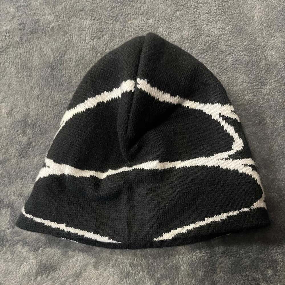 Shein Black and White Spider Web Knit Beanie - Picture 4 of 5